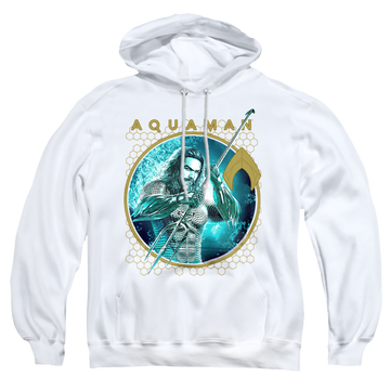Light blue pullover hoodie with Aquaman Movie Trident Of Neptune graphic