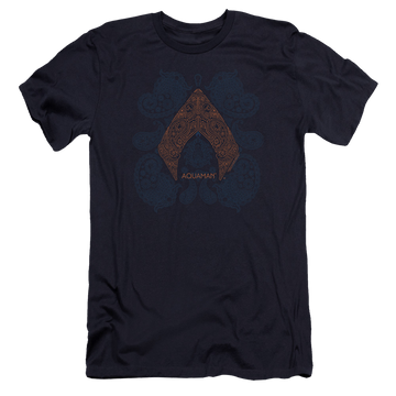 Navy men's premium slim fit t-shirt with Aquaman Movie Aqua Paisley graphic