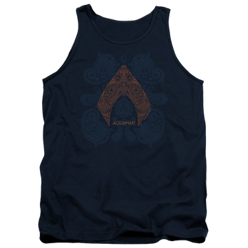 Navy men's tank with Aquaman Movie Aqua Paisley graphic