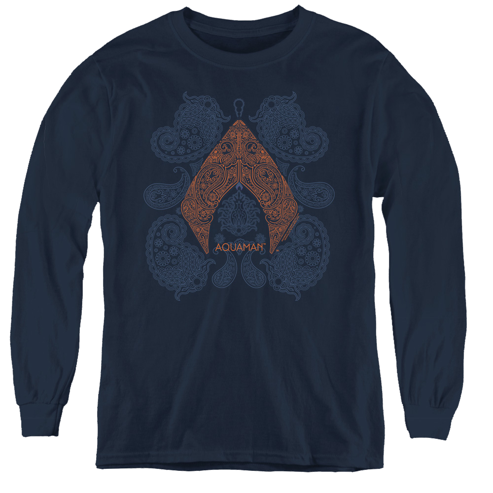 Aquaman Movie Aqua Paisley - Youth Long Sleeve T-Shirt Youth Long Sleeve T-Shirt Aquaman   