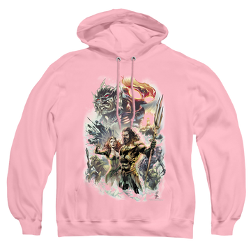 White pullover hoodie with Aquaman Movie King Of Atlantis graphic