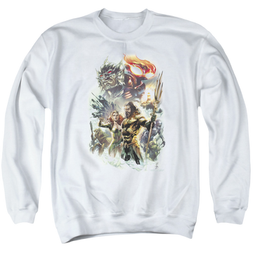 White men's crewneck sweatshirt with Aquaman Movie King Of Atlantis graphic