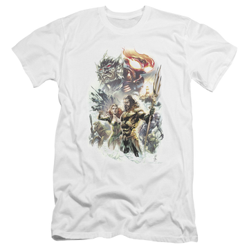 White men's premium slim fit t-shirt with Aquaman Movie King Of Atlantis graphic