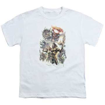 White youth t-shirt for ages 8 to 12 with Aquaman Movie King Of Atlantis graphic