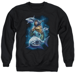 Aquaman Movie Swimming With Sharks - Men's Crewneck Sweatshirt Men's Crewneck Sweatshirt Aquaman   