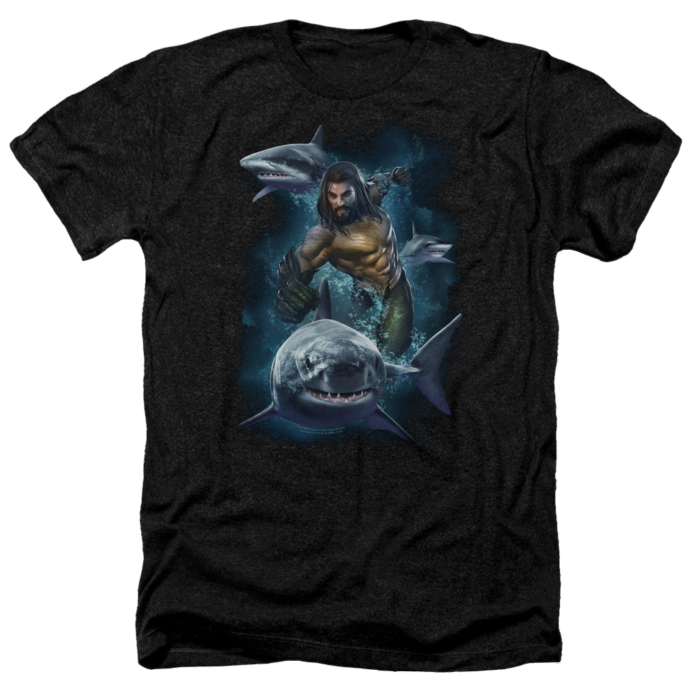 Aquaman Movie Swimming With Sharks - Men's Heather T-Shirt Men's Heather T-Shirt Aquaman   