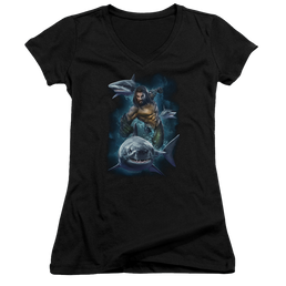 Aquaman Movie Swimming With Sharks - Juniors V-Neck T-Shirt Juniors V-Neck T-Shirt Aquaman   