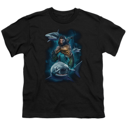 Aquaman Movie Swimming With Sharks - Youth T-Shirt Youth T-Shirt (Ages 8-12) Aquaman   