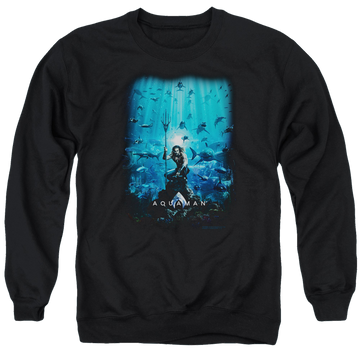 Black men's crewneck sweatshirt with Aquaman Movie Poster graphic