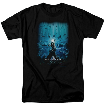 Black men's regular fit t-shirt with Aquaman Movie Poster graphic