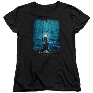 Black women's t-shirt with Aquaman Movie Poster graphic