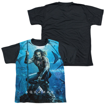 Aquaman Movie Poster youth black back t-shirt for ages 8 to 12