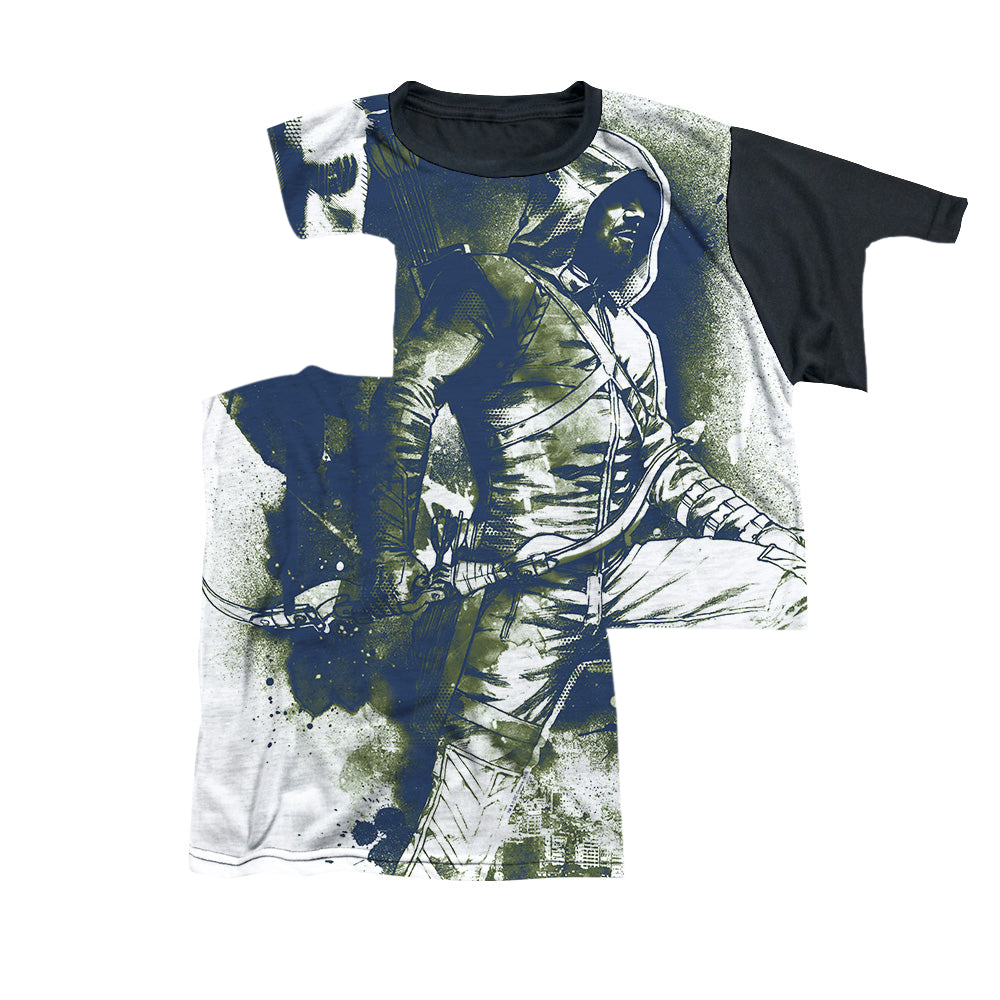 Arrow The Television Series Spray Paint - Youth Black Back T-Shirt Youth Black Back T-Shirt (Ages 8-12) Green Arrow   