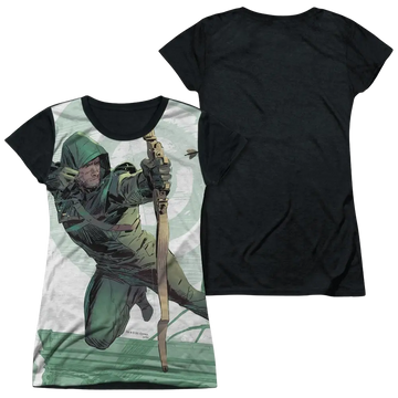 Arrow City Bullseye - Juniors Black Back T-Shirt Green Arrow