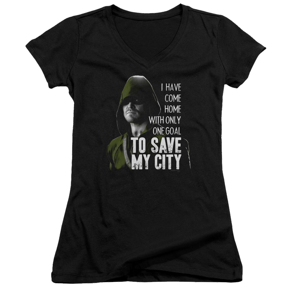 Arrow Save My City - Juniors V-Neck T-Shirt Juniors V-Neck T-Shirt Green Arrow   