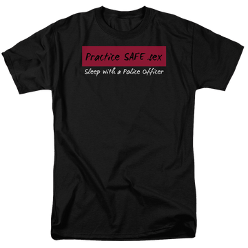 Black men's regular fit t-shirt with Dirty Humor Practice Safe Sex graphic
