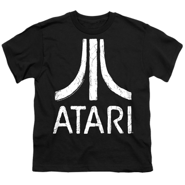 Black youth t-shirt for ages 8 to 12 with Atari Rough Logo graphic