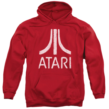 Red pullover hoodie with Atari Rough Logo graphic