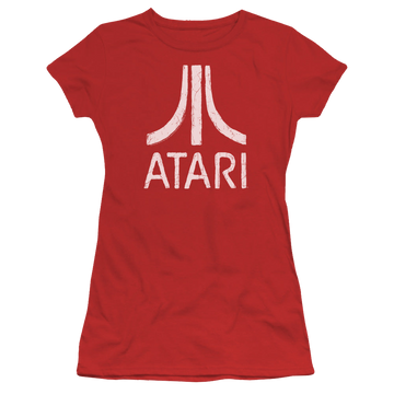 Red juniors t-shirt with Atari Rough Logo graphic