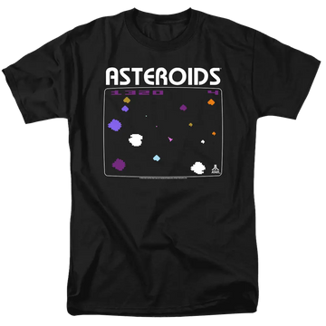 Black men's regular fit t-shirt with Atari Asteroids Screen graphic
