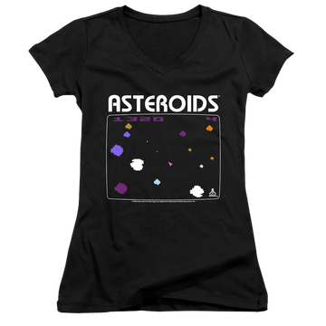 Atari Asteroids Screen - Juniors V-Neck T-Shirt Atari