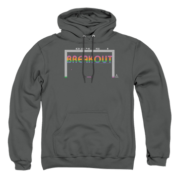 Charcoal pullover hoodie with Atari Breakout 2600 graphic