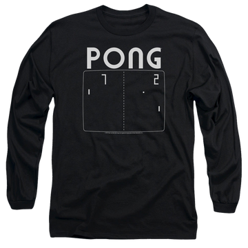 Black men's long sleeve t-shirt with Atari Pong Screen graphic