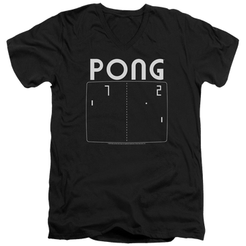 Black men's v-neck t-shirt with Atari Pong Screen graphic