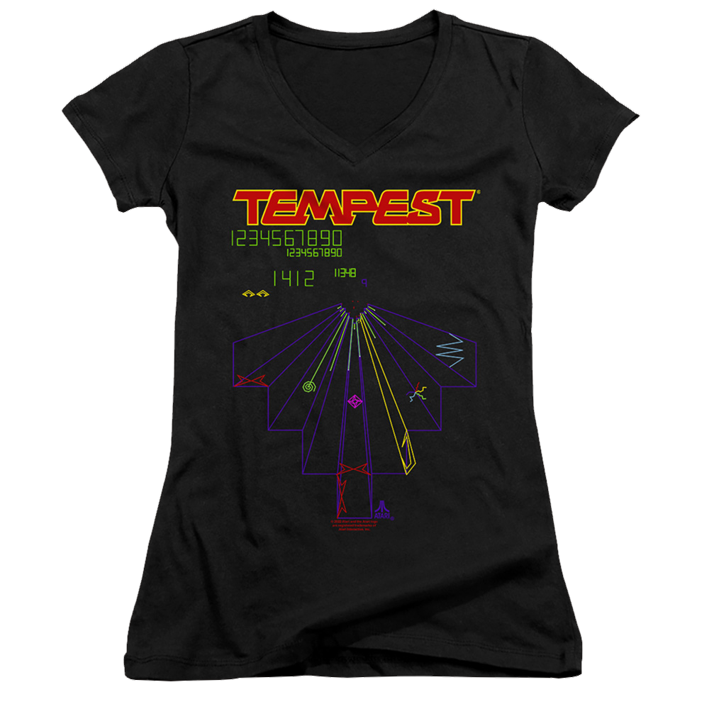 Atari Tempest Screen - Juniors V-Neck T-Shirt Juniors V-Neck T-Shirt Atari   