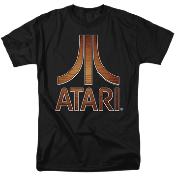 Black men's regular fit t-shirt with Atari Classic Wood Emblem graphic