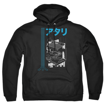 Black pullover hoodie with Atari Schematic graphic