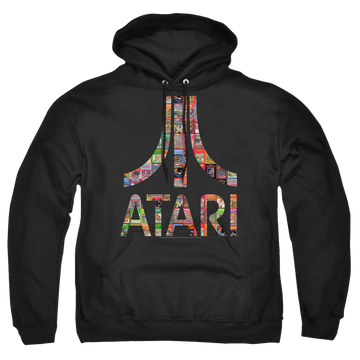 Black pullover hoodie with Atari Box Art graphic