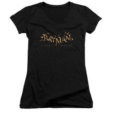 Batman - Arkham Ak Flame Logo - Juniors V-Neck T-Shirt Juniors V-Neck T-Shirt Batman   