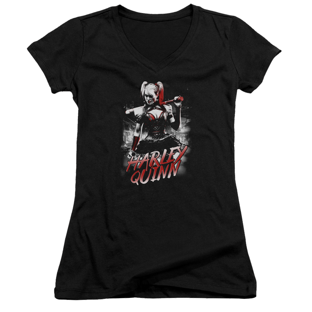 Batman - Arkham Quinn City - Juniors V-Neck T-Shirt Juniors V-Neck T-Shirt Harley Quinn   