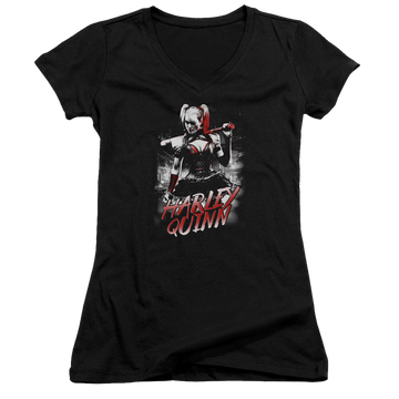 Batman - Arkham Quinn City - Juniors V-Neck T-Shirt Juniors V-Neck T-Shirt Harley Quinn   