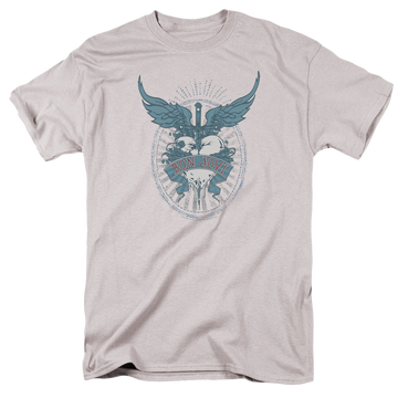 Silver men's regular fit t-shirt with Bon Jovi Winged Heart graphic