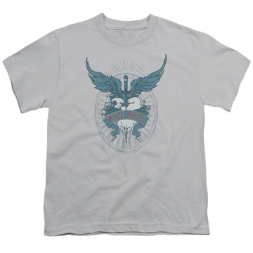 Silver youth t-shirt for ages 8 to 12 with Bon Jovi Winged Heart graphic