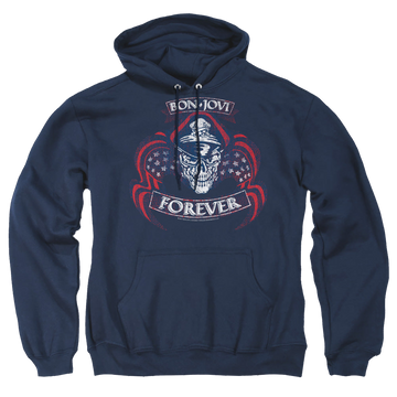 Navy pullover hoodie with Bon Jovi Forever Skull graphic