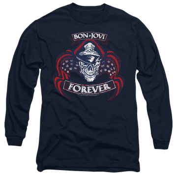 Navy men's long sleeve t-shirt with Bon Jovi Forever Skull graphic