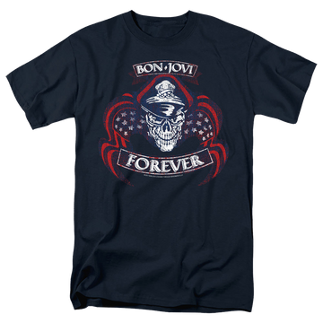 Navy men's regular fit t-shirt with Bon Jovi Forever Skull graphic