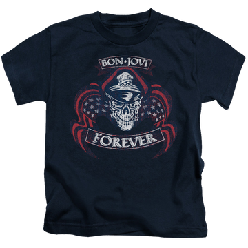 Navy kid's t-shirt for ages 4 to 7 with Bon Jovi Forever Skull graphic