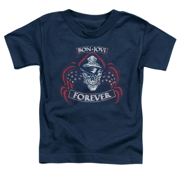 Navy toddler t-shirt with Bon Jovi Forever Skull graphic