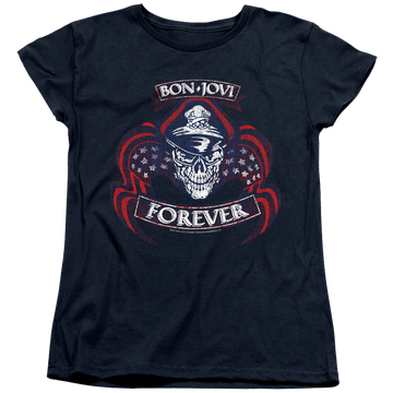 Navy women's t-shirt with Bon Jovi Forever Skull graphic