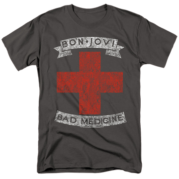 Charcoal men's regular fit t-shirt with Bon Jovi Bad Medicine graphic