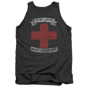 Charcoal men's tank with Bon Jovi Bad Medicine graphic