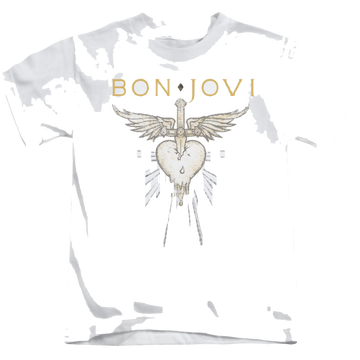 White kid's t-shirt for ages 4 to 7 with Bon Jovi Greatest Hits graphic