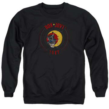 Black men's crewneck sweatshirt with Bon Jovi 1987 graphic