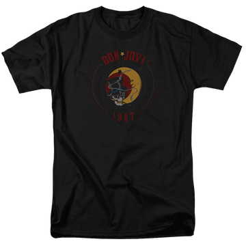 Black men's regular fit t-shirt with Bon Jovi 1987 graphic