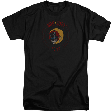 Black men's tall fit t-shirt with Bon Jovi 1987 graphic