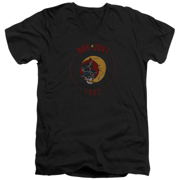 Black men's v-neck t-shirt with Bon Jovi 1987 graphic